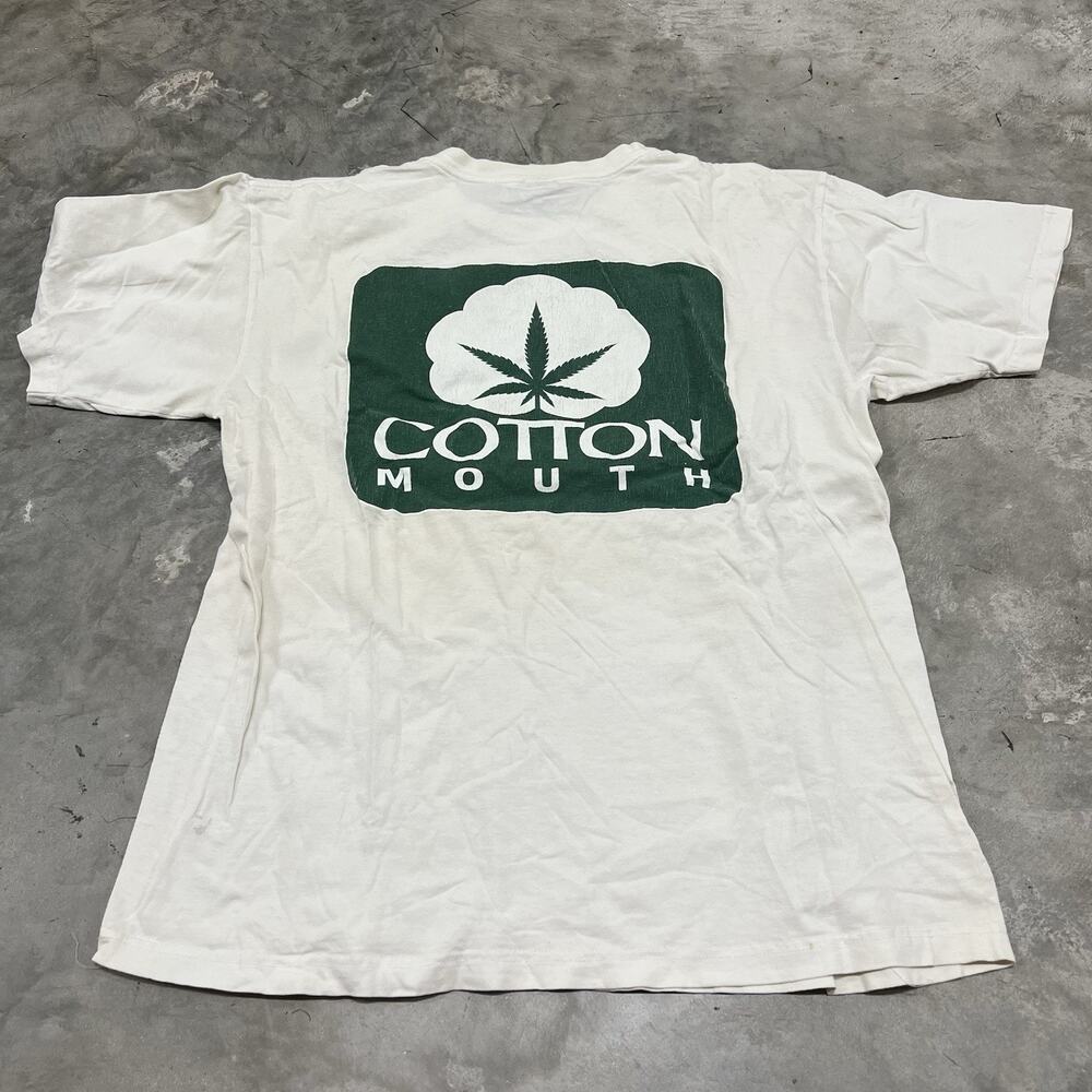 Vintage Cotton Mouth T-Shirt XL Green Weed Leaf Graphic Parody Tee Funny 420